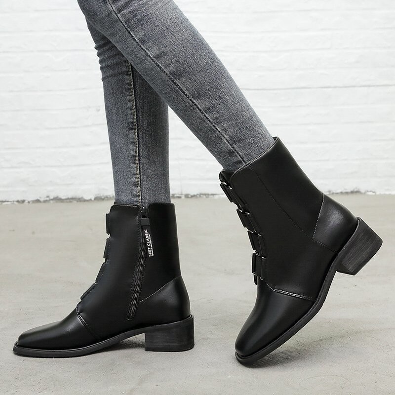 2020 di inverno Delle Nuove Donne 2020 Stivali Autunno Femminile casuale Scarpe Donna Moda Rivetto Punta Rotonda fibbia cinghia stivali Comodi Stivali Alla Caviglia