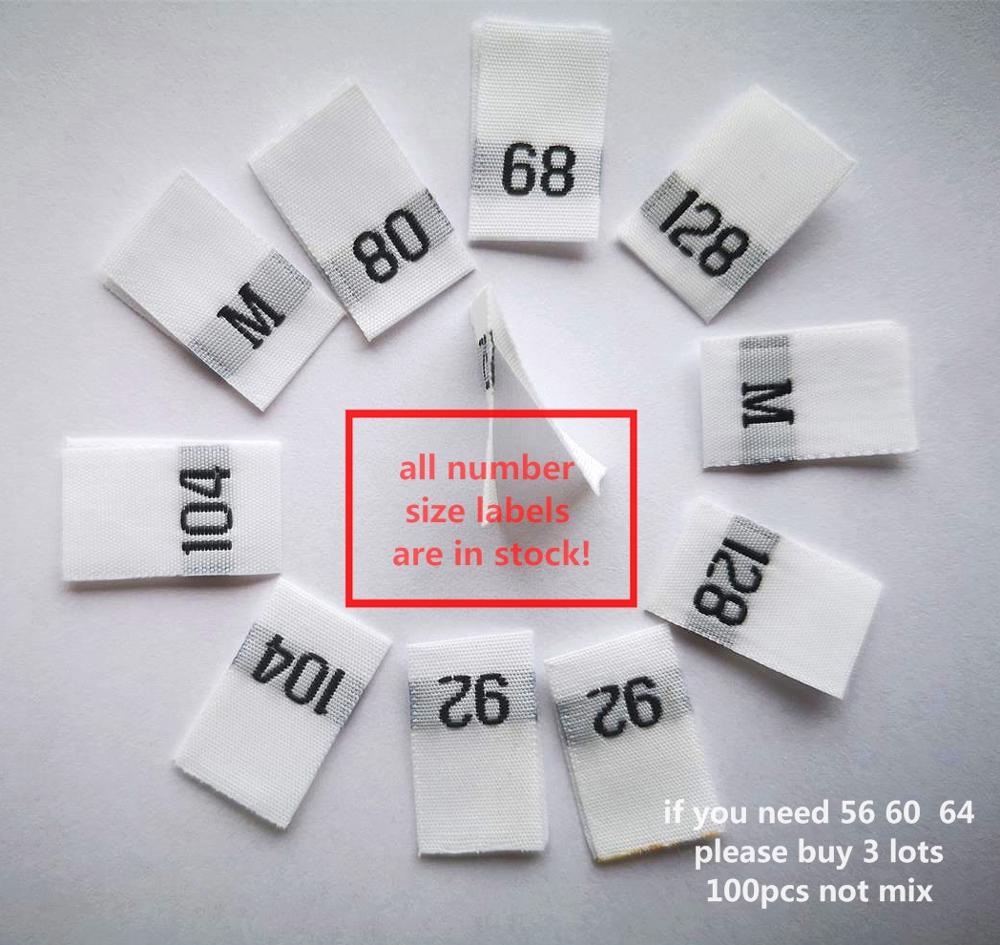 100pcs White polyester European cloth number size label dress clothing size44 50 56 62 68 74 80 86 92 98 104 110 116 122 128 134