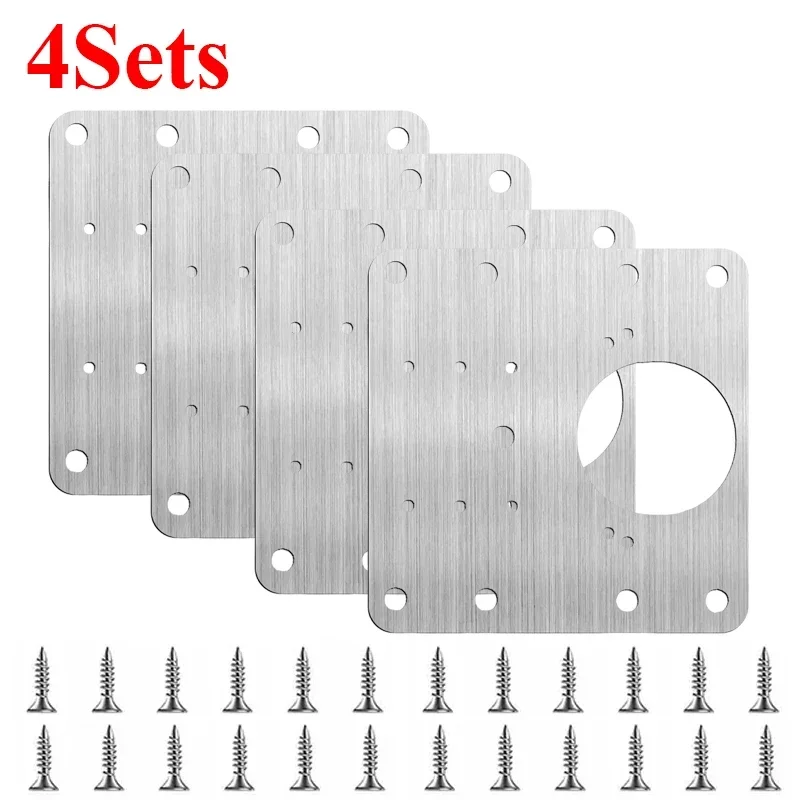Stainless Steel Hinge Repair Plate Kits Cabinet Furniture Drawer Table Hinges Mounting Plate with Screw Flat Fixing Brackets: silver