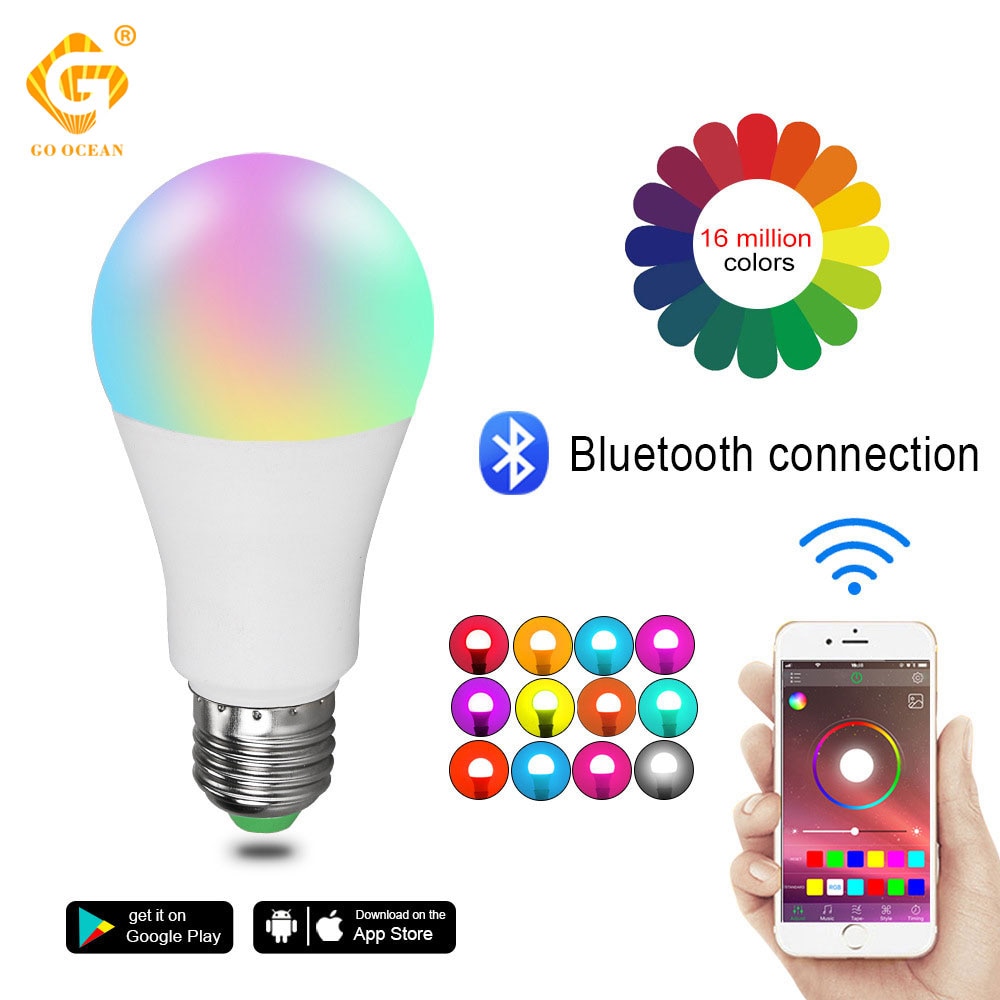 E27 B22 Bluetooth Led Lamp Smart Lamp 15W Rgbcw Rgbww Muziek Voice App Controle Timing Intelligente Lampen Dimbaar Living kamer