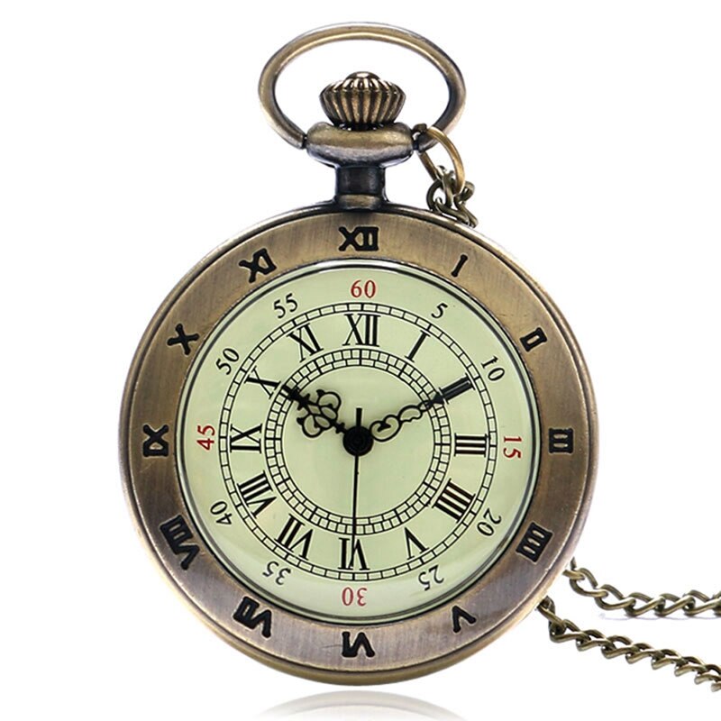 Eenvoudige stijl steampunk beige wijzerplaat kleine antieke bronzen romeinse cijfers wijzerplaat quartz zakhorloge ketting hanger heren dames: 2