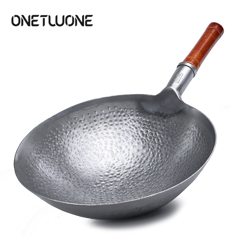 Chinese Ijzeren Pot Huishoudelijke Traditionele Handgemaakte Ijzeren Wok Zonder Olie Rook Ongecoat non-stick Wok Kookgerei
