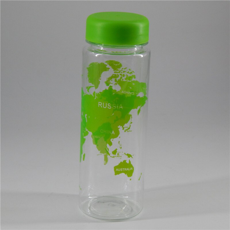 Draagbare Plastic Fles Water Fles Begeleidende Kaart Van De Wereld Serie Fles 500Ml Citroensap Sport Water Fles