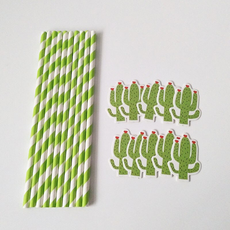 10pcs/lot Cactus Drinking Paper Straws Hawaiian Birthday Party Decor Summer Tropical Drink Supplies Cocktail Paper Straws