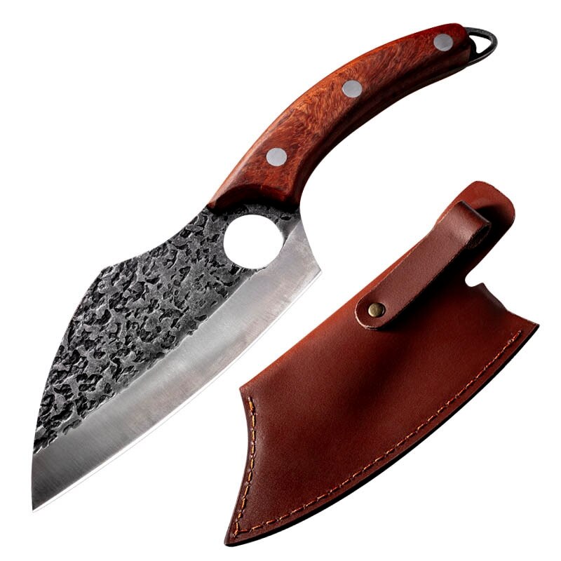 Damast Edelstahl Küchenmesser Mit Mantel Professionelle Handgemachte Fleisch Cleaver Geschmiedet Boning Messer Kochen Werkzeuge: D Brown with Cover