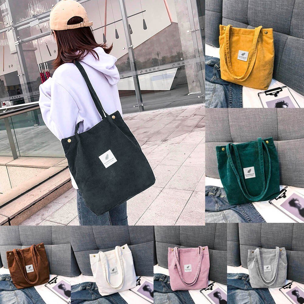 Vrouwen Corduroy Winkelen Handtas Dames Casual Eco Tote Vouwen Herbruikbare Boodschappentassen Portemonnee Vrouwelijke Katoenen Canvas Doek Pouch