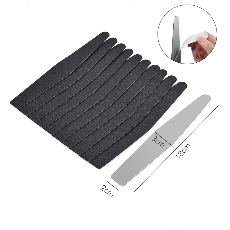 Recambio de limas de uñas de acero inoxidable, bloque de pulido, mango de Metal con 10 Uds. De tiras de papel de arena negra, Lima de manicura de lijado: 02