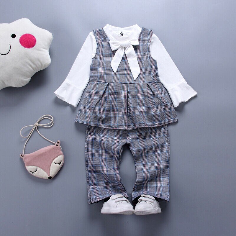 3Pcs Peuter Baby Meisjes Formele Pak Sets Ruffle Top Broek Party Formele Katoenen Kleding 1-6 Jaar sunsuits Clothings