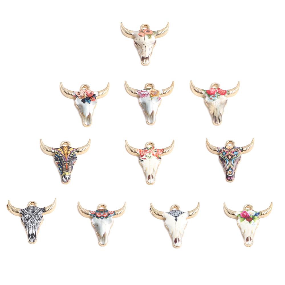 résultats faits à la main en alliage de Zinc pendentif à breloques vache Animal plaqué or émail noir et blanc pour bijoux bricolage, 10 pièces