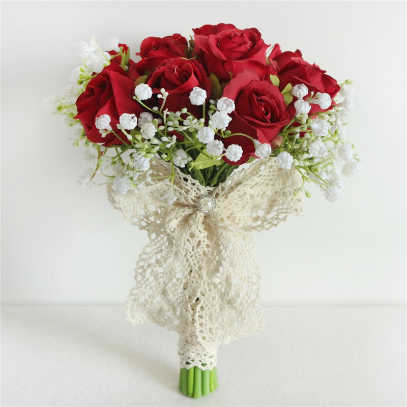 Bouquet de mariage mariée porte-main soie artificielle babyssouffle Rose fleurs dentelle petit Bouquet demoiselles d'honneur mariage décor Flores