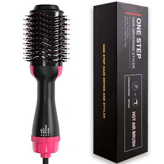 1000W Hair Dryer One Step Air Brush Styler and Volumizer Electric Blow Dryer Comb Salon Hair Curler Straightening Brush: AU Plug / pink with box