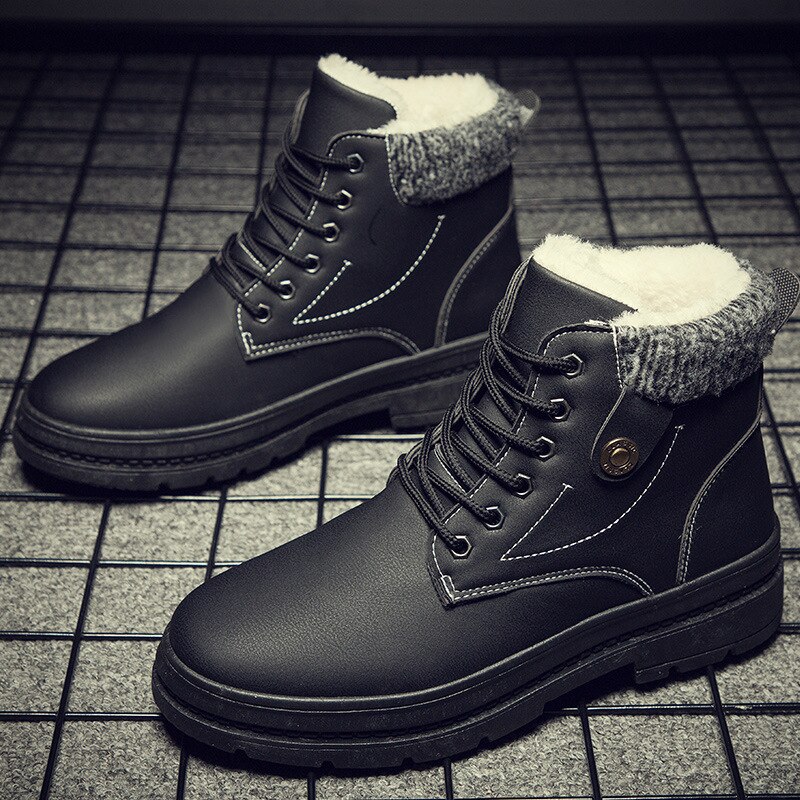 Warme Snowboots Mannen Pluche Herenschoenen Outdoor Koude Proof Laarzen Waterdichte Mannen Laarzen Hoge Top katoen Laarzen: Black / 43