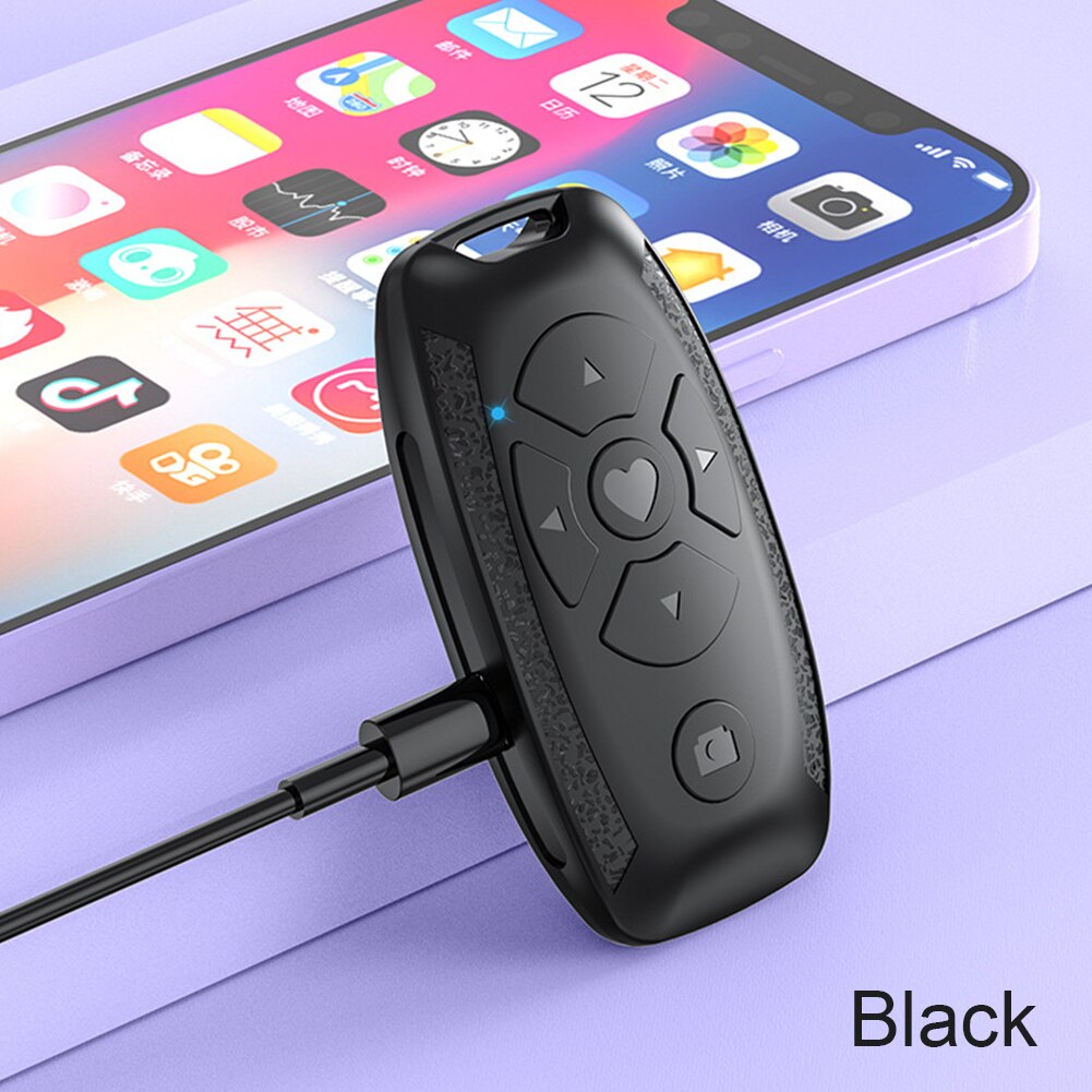 Obturador Universal de cámara Selfie para teléfono móvil, botón de Control remoto compatible con Bluetooth, batería integrada, controlador recargable: Negro