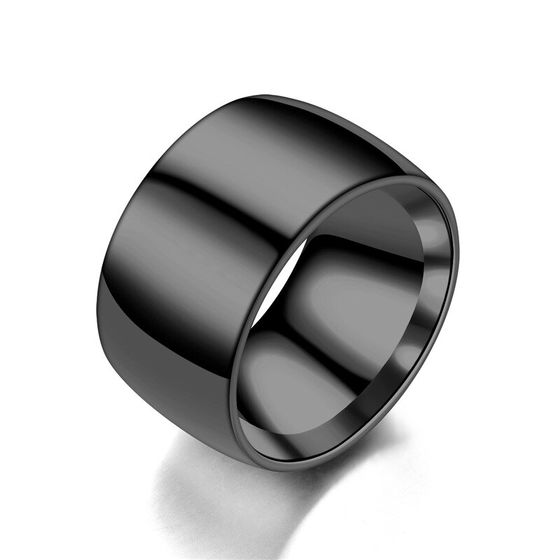 Breed 12Mm Heren Ring Titanium Stalen Ringen Breed Glossy Mannen Grote Ring Fijne Sieraden Mannen Sieraden: 10 / Black