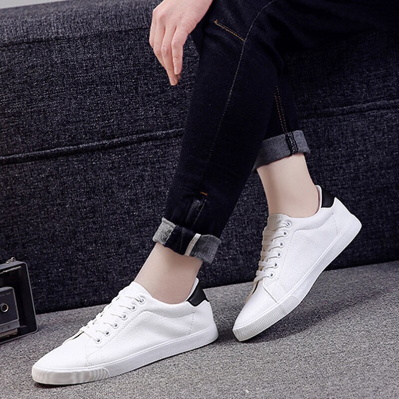 Vita skor herr sneakers mjukt läder herr fritidsskor märke herrskor  n035