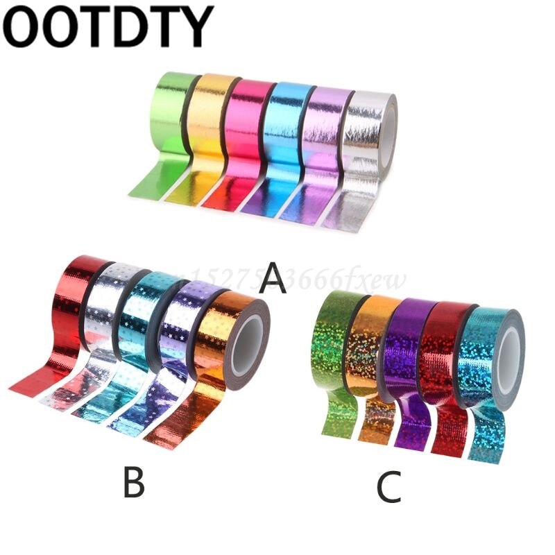 Rytmisk gymnastik dekoration holografisk glitter tejp ring pinne tillbehör 15mm*5m washi tejp diy maskeringstejp slumpmässig färg