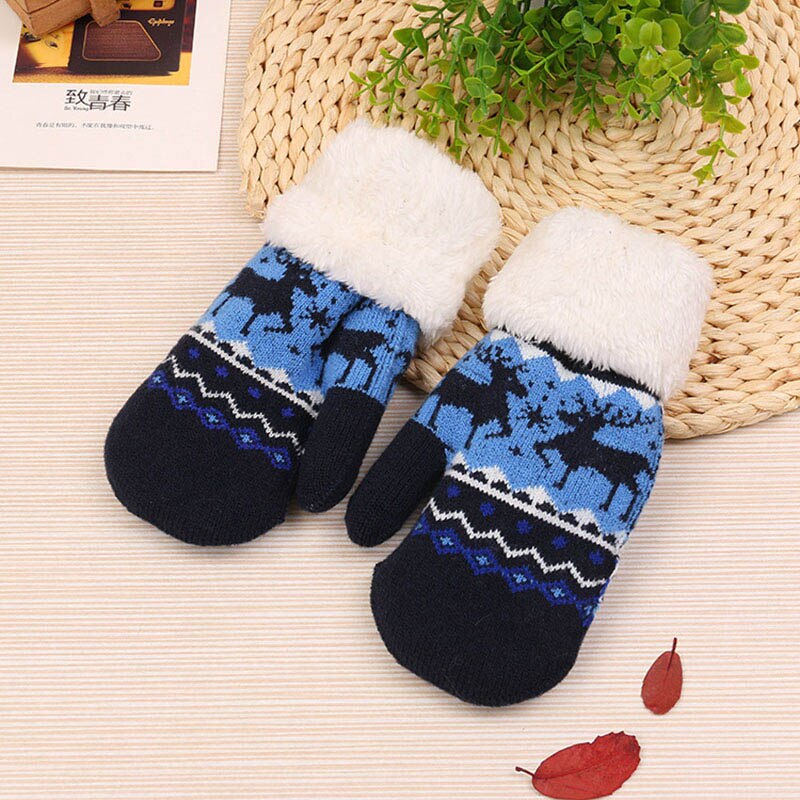Algodão de pelúcia pele do bebê inverno luvas quentes crianças luvas para meninos meninas dedo cheio luvas natal veados: navy elk