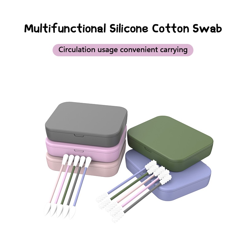 4PCS Cosmetic Silicone Cotton Swab Stick Reusable Cotton Swab Double-headed Protable Recyclable Cleaning Super Soft Ear Swabs