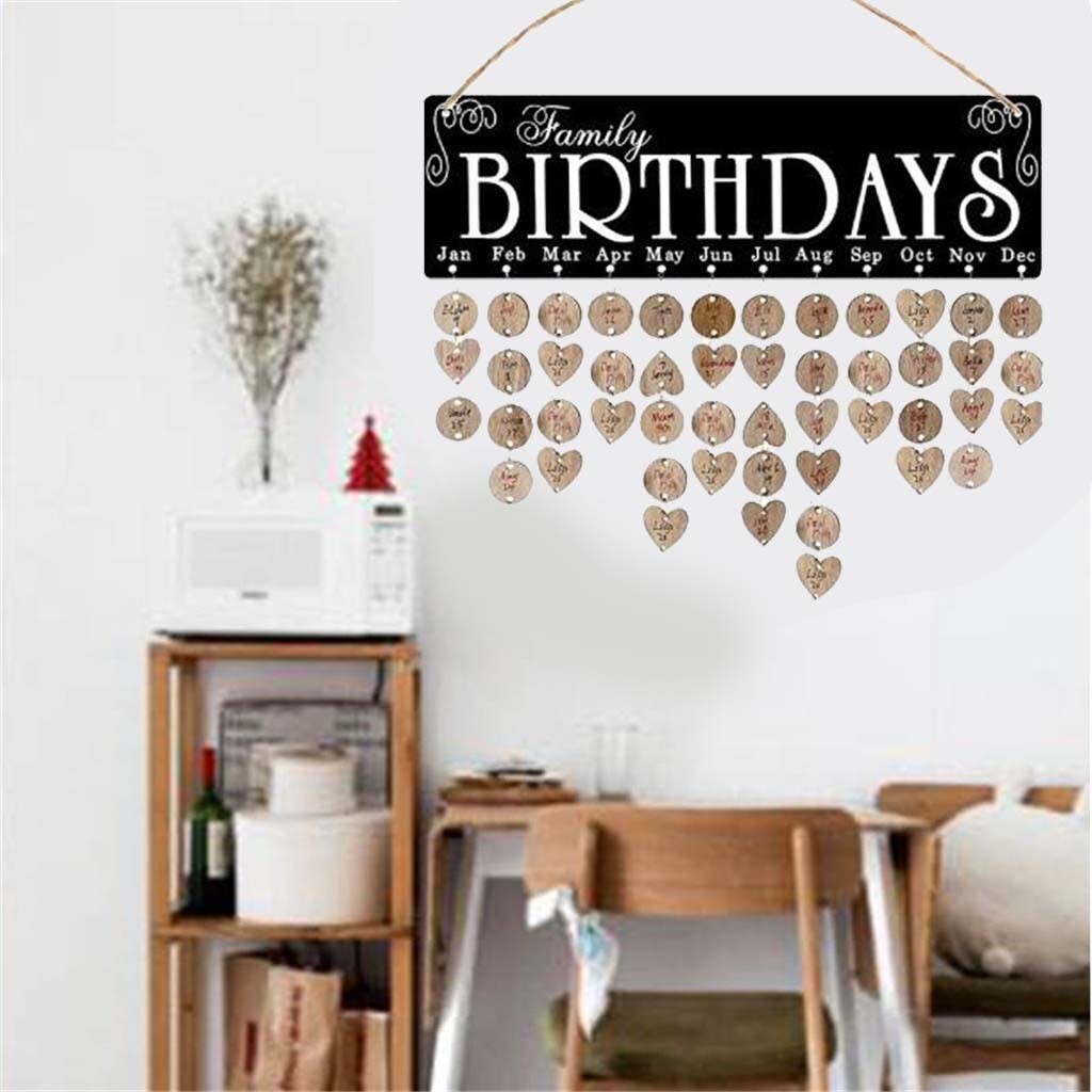 Familie kalender hængende opslagstavle familiemedlem og venner fødselsdag & festligheder påmindelse tegn træ dekoration vedhæng