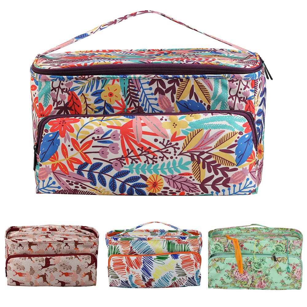 Print Crochet Bag 2 Styles Portable Storage Container with Holes Yarn Storage Bag Sewing Tool Durable Hooks Knitting Accessories
