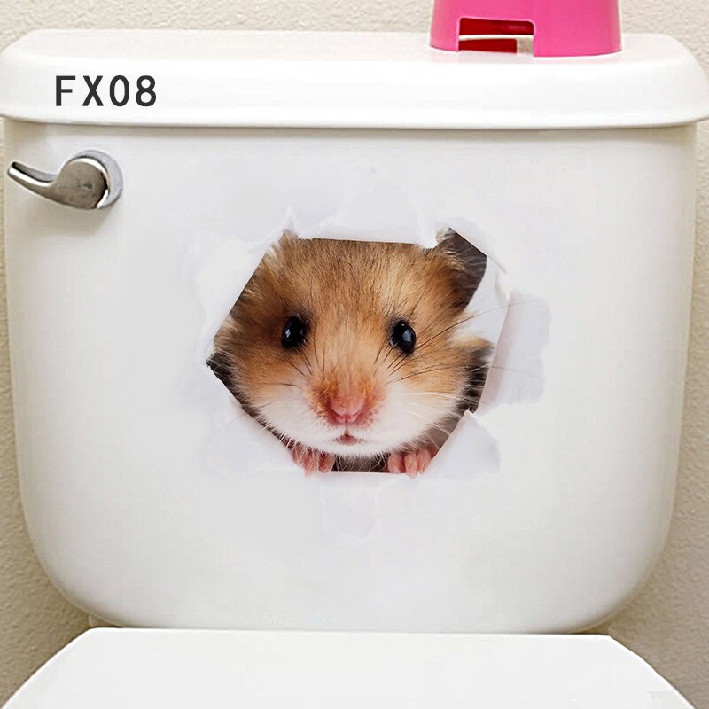 DIY 3D Cute Cat Dog Animal Toilet Stickers Waterproof Removable Car Animal Wall Poster Home Bathroom Decor Toilet Sticker: 08
