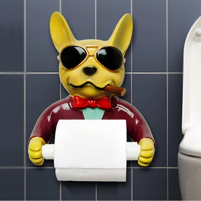 Bakke toiletpapirholder hygiejne harpiks fri punch håndklæde boks husholdning papir håndklæde holder rulle spole enhed hund stil: 2
