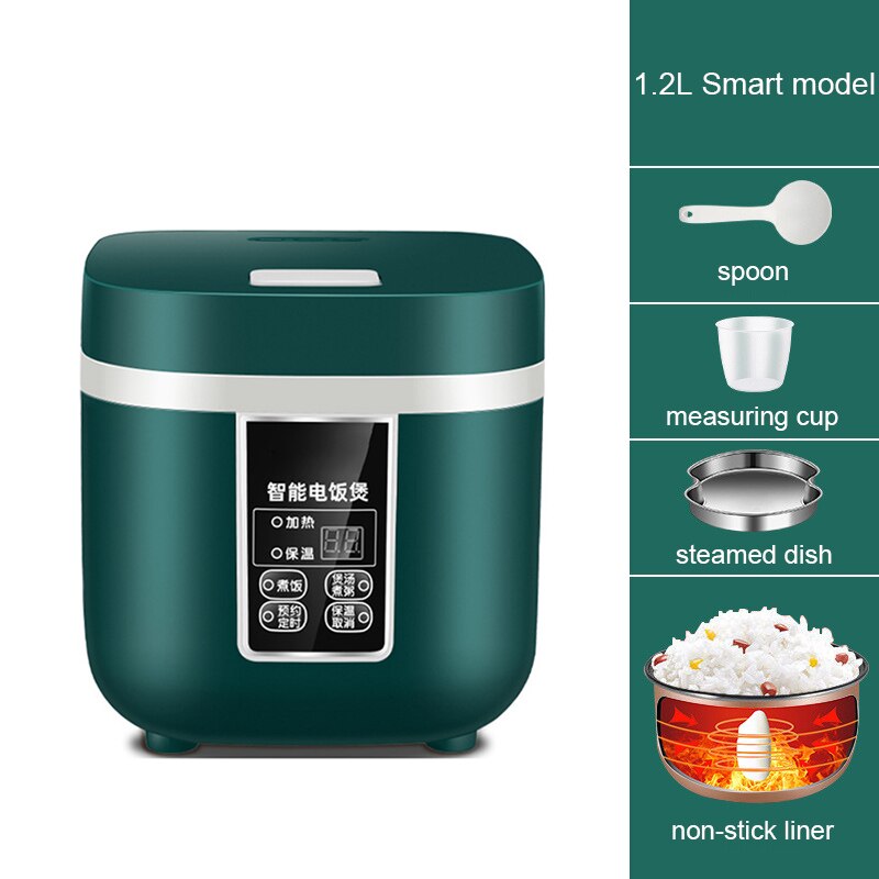 DMWD Mini Rice Cooker Multi-function Single Electric Rice Cooker Non-Stick Household Small Cooking Machine Make Porridge Soup: Green Smart
