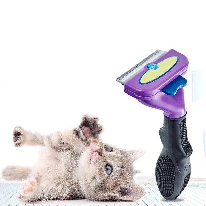 Rvs Cat Deshedding Tool Kam, Kat Dode Haar Remover Kam, Een Sleutel Schoon Knop Kam, pet Grooming Supply