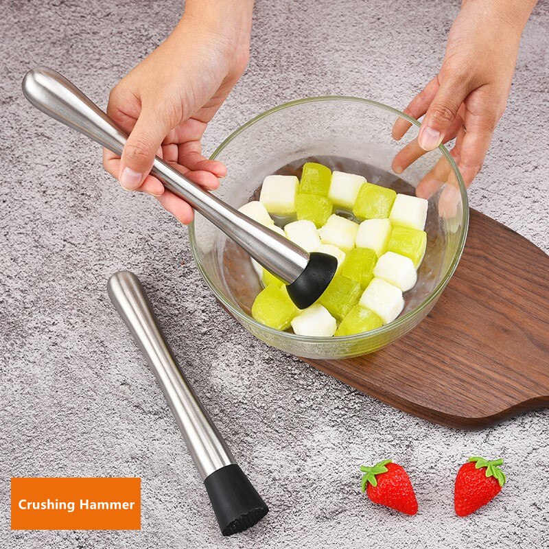 Swizzle Stick Stainless Steel Wine Tools Ice Cocktail Madler Crushed Ice Hammer Fruit Muddle Pestle Popsicle Stick For household