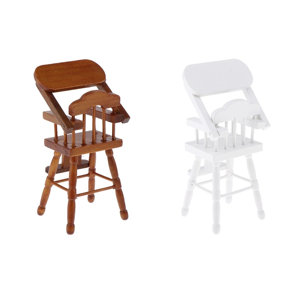 Miniatuur hoge eetkamerstoel voor 12th poppenhuizen, houten meubels voor de eetkamer, accessoires voor fantasiespel