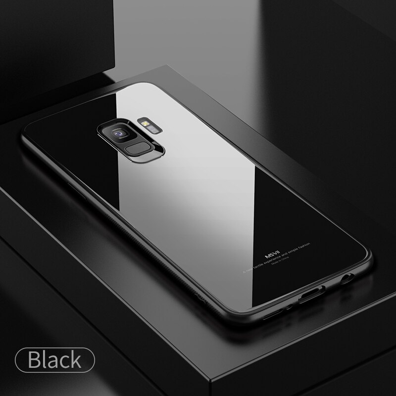 msvii Luxury Tempered Glass Case For Samsung S9 Case Slim Mirro Back Cover For Samsung Galaxy S9 Plus Phone Cases S 9: For Samaung S9 / Black