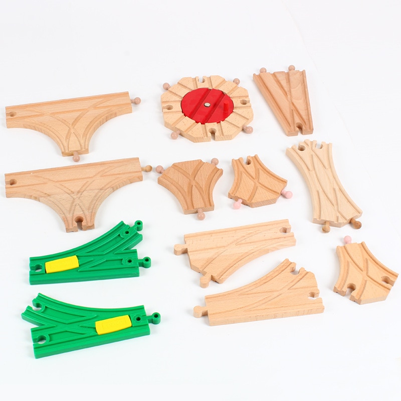 DIY Wooden Railway Track Toy Universal Accessories Competible for Thoman Track Educational Rail Train Toys for Children