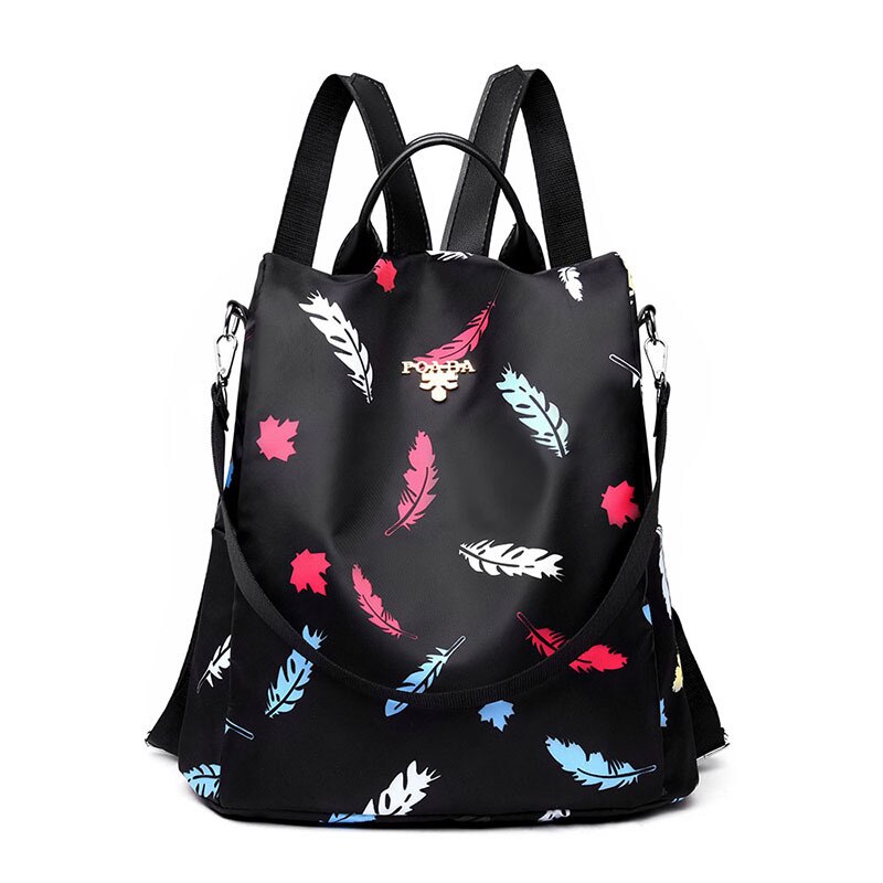 Peixe mágico moda mochila feminina ombro grande capacidade mochila adolescente meninas mochila de escola luz das senhoras mochila de viagem: Black Feather f4