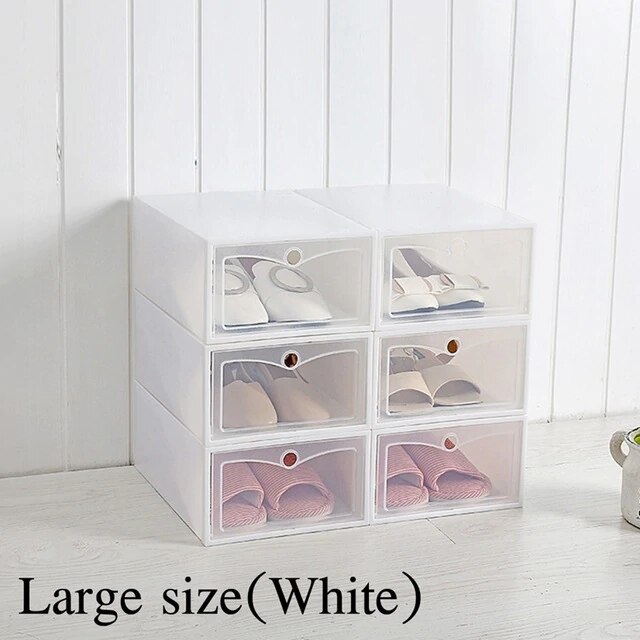 Caja de zapatos con tapa transparente, organizador de zapatos, Zapatero apilable, a prueba de polvo, 6 uds.: white-large