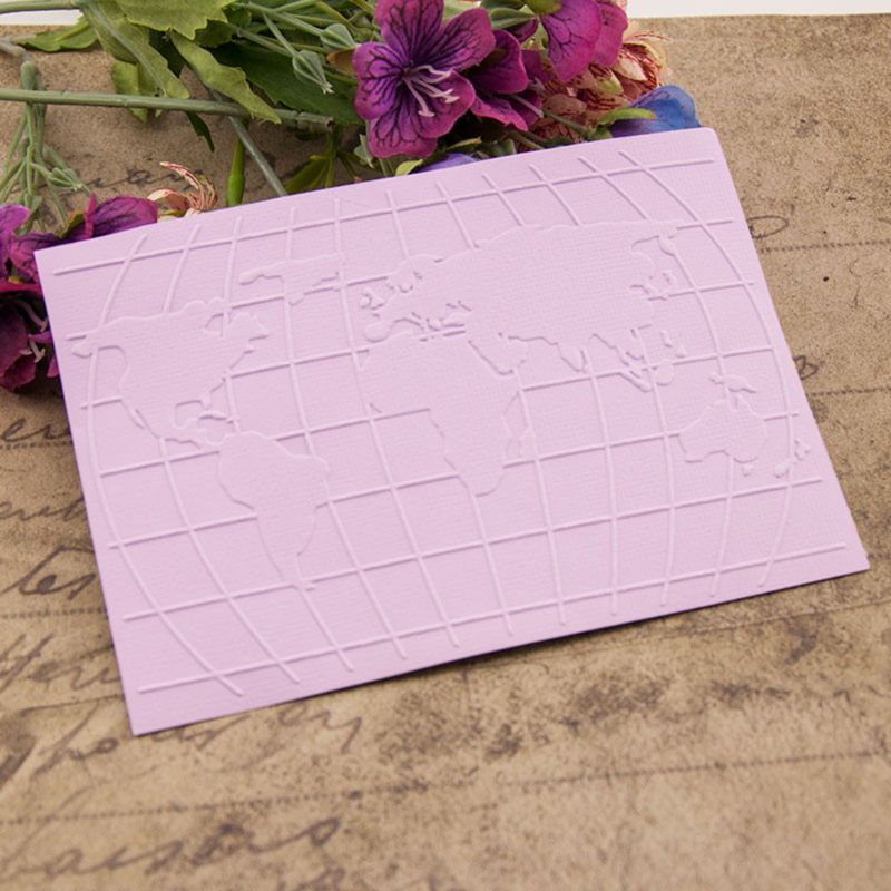 Plantilla de carpeta de plástico en relieve DIY foto de libro de recuerdos álbum hacer tarjetas de decoración Craft mapa del mundo