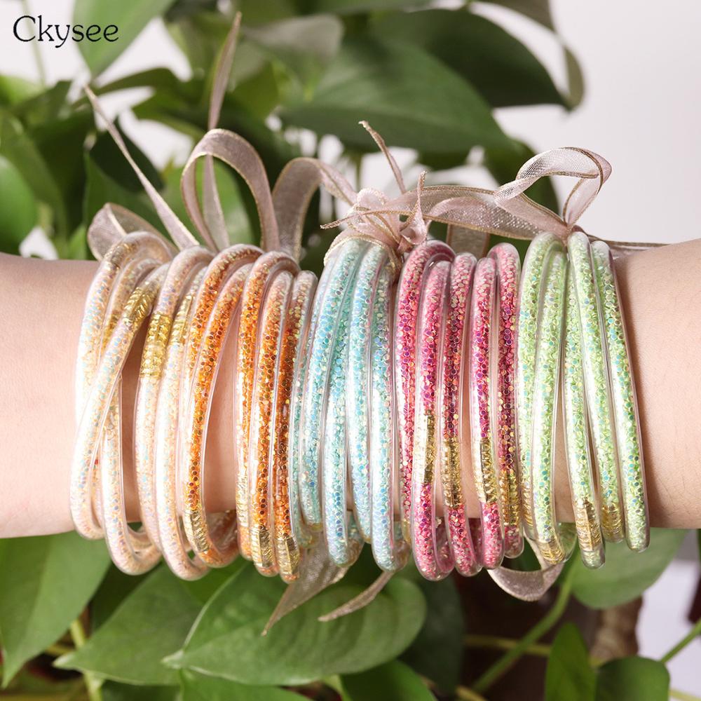 5pc/lot Glitter Silicone Bracelet Set Jelly Bow Circle Big Multi-layer Bracelet Bangle For Women Girl Bangles Jewelry