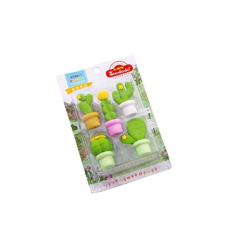 5 st kawaii mjuk kaktus suddgummi krukväxter gummi suddgummi för penna fantastiska barn pappersvaror skolmaterial  h6371: Default Title