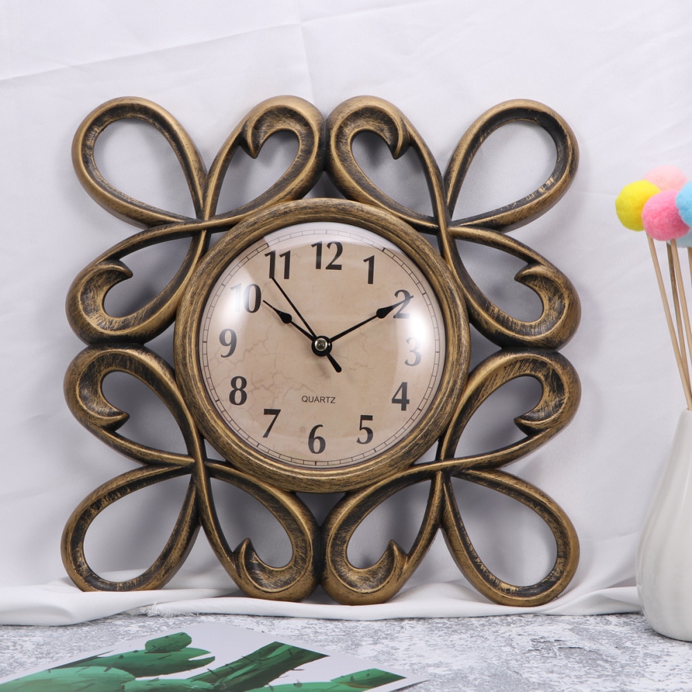 Reloj de pared con esfera Vintage europeo ahuecado, silencioso, 3D, decorativo, grande, para sala de estar, dormitorio, cocina, dorado: Golden