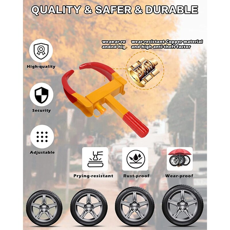 Universal Wheel Clamp Lock, Heavy Duty Security Tire Lock Anti Theft Lock for Car Trailer ATV SUV Golf Cart Motorcycle