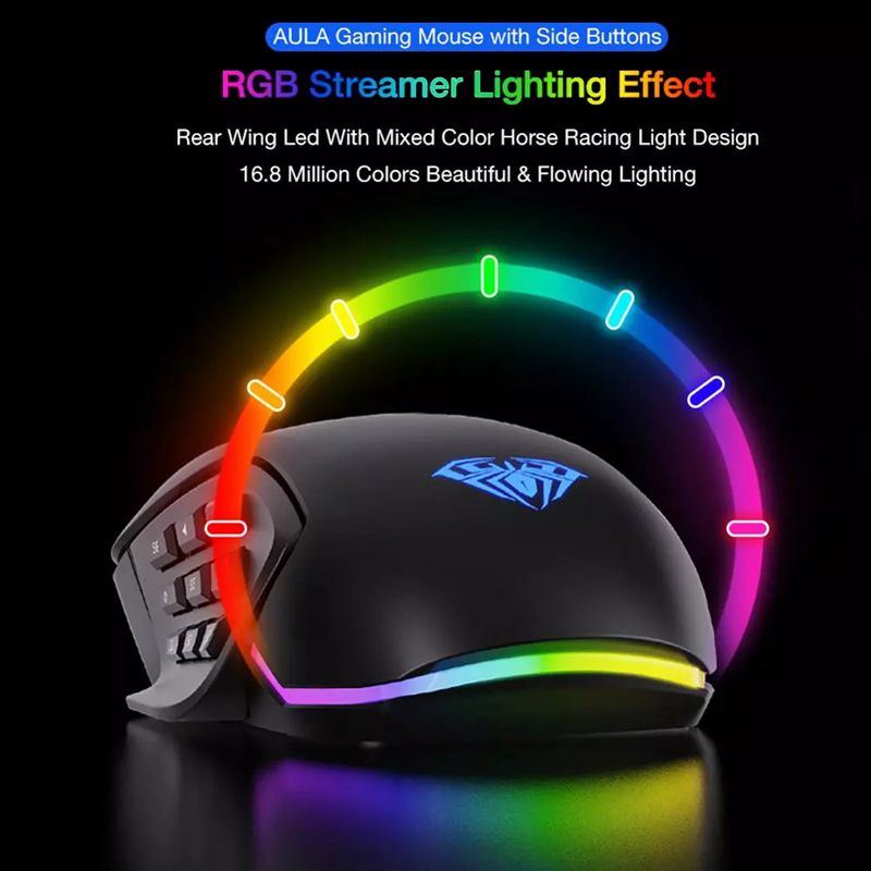 AULA RGB verdrahtet Spielen Maus 10000 DPI Seite Tasten Makro Programmierbare Ergonomische 14 Schlüssel hinterleuchtet Gamer Mäbenutzen Für Laptop Schreibtisch PC