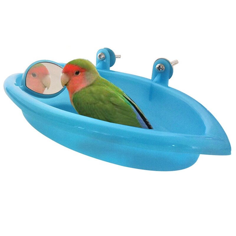 Bird Bathtub Plastic Bird Bath Accessory Bird Cage Bath with Mirror for Parrots Parrot Bathtub With Mirror Pet Cage Accessories: B