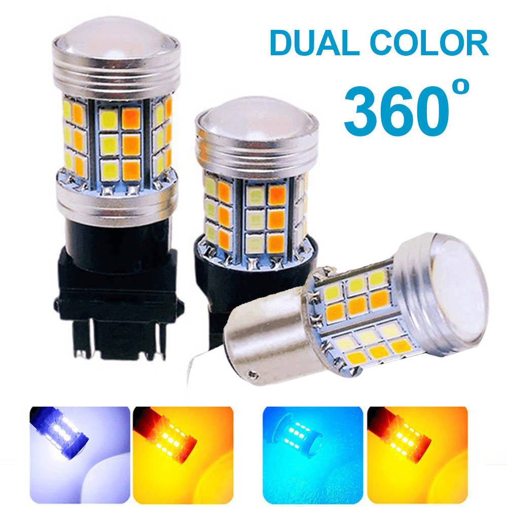 Zweifarbige T20-LED-Autolampe 7443 W21/5 W Glühbirne 1157 Bucht15D 45 SMD LED T25 3157 P27/7 W Auto-Canbus-Bremsleuchte DRL-Blinker