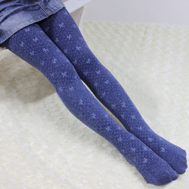 Barn flickor denim blommiga strumpbyxor bomullsstrumpbyxor baby flickor jeansliknande strumpbyxor barn jeans strumpbyxor: E / M  (3-5 år)