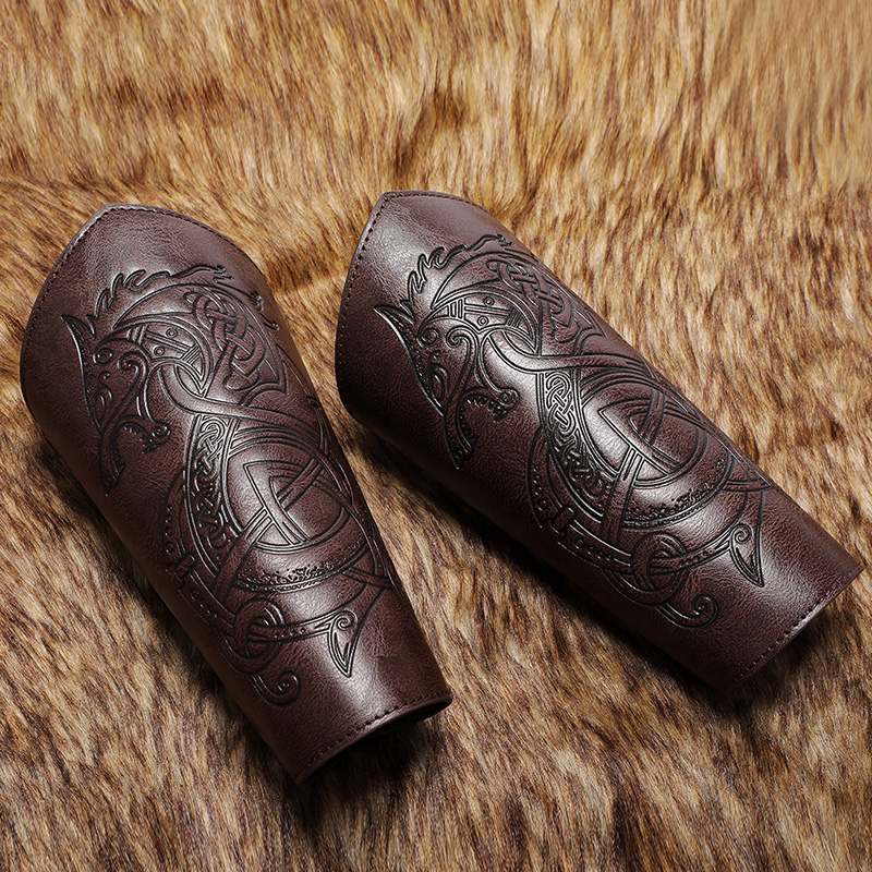 1 piece medieval pu leather arm guard gloves, medieval arm guards, punk arm guards, wrist guards for halloween, warriors, knights, cosplay