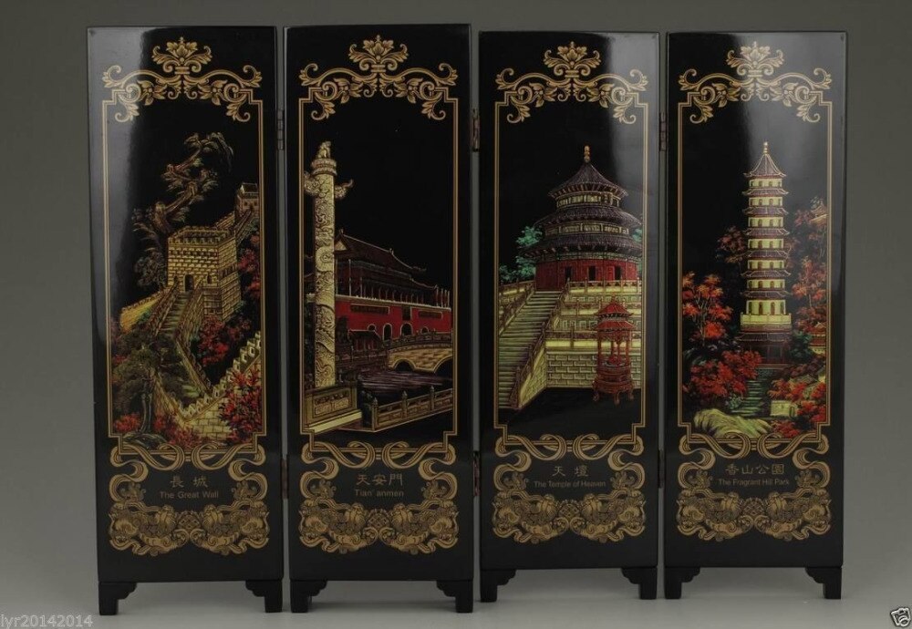 CHINESE OLD LACQUER HANDWORK PAINTING BEIJING SCENERY SCREEN DECORATION