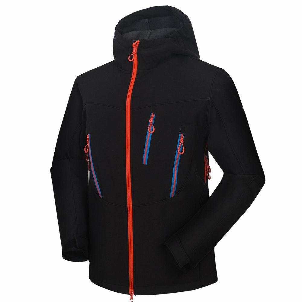 Soft shell jacket men Outdoor windproof waterproof Hiking jacket thermal fleece Lined Softshell coat Mountaineering clothes: Black / XL