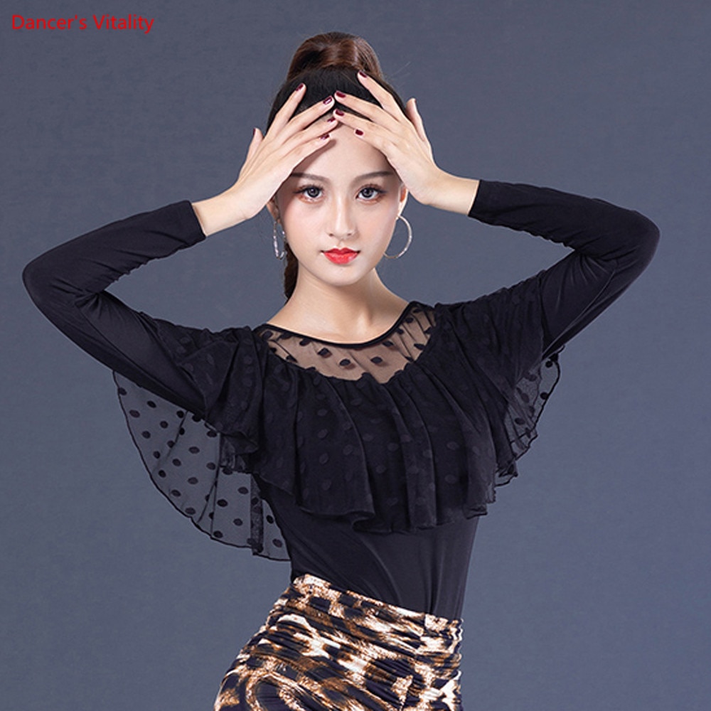 Latin Dance Tops Long Sleeve Dance Practice Clothes Women Ballroom Waltz Square Dance Performance Costumes
