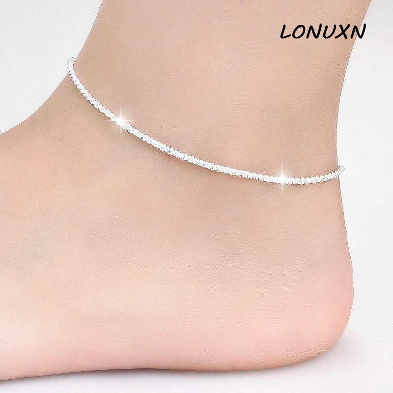 Shiny 925 Sterling Zilveren Enkelbandje Meisjes Ketting Enkelbanden Vrouwen Bohemen Mode Strand Voet Sieraden Mode Minimalisme