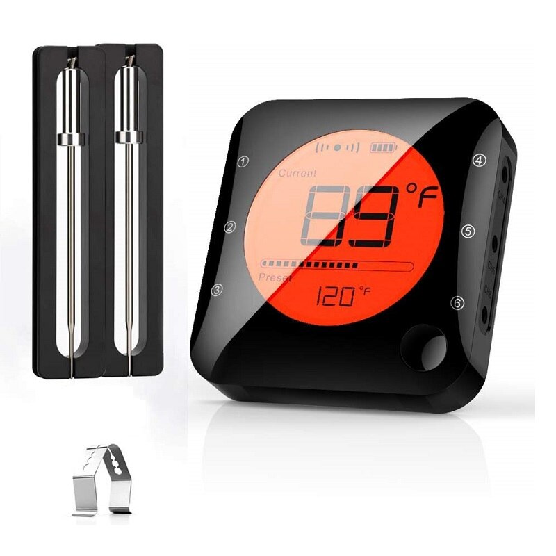 AIRMSEN Wireless Bluetooth Thermometer Remote Digital Kitchen Cooking Food Meat Thermometer With Probe For BBQ Smoker Grill Oven: Bright Black 2 probe