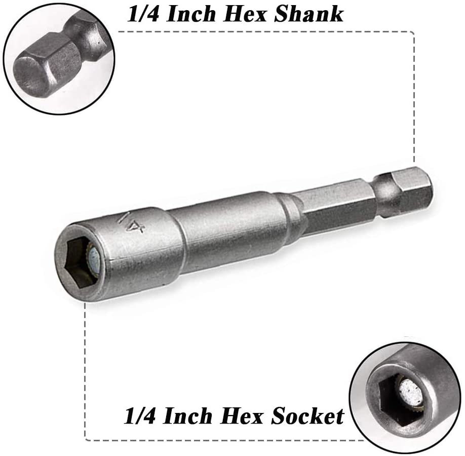 6mm-19mm støtskrutrekker magnetisk mutter skrutrekker 1/4 sekskantnøkler sett borebitsadapter for kraftbor slagdrivere socketsett